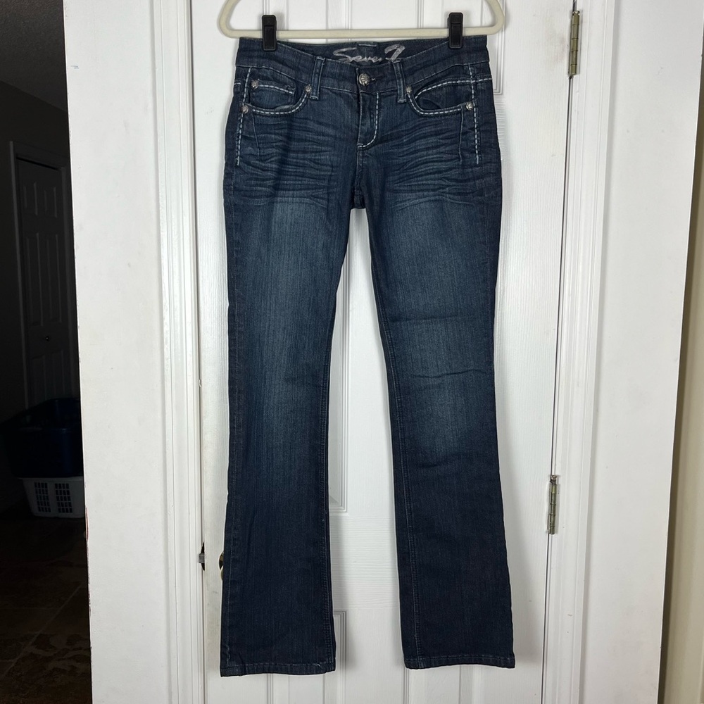 Seven7 Dark Wash Denim Low Rise Bootcut Jeans